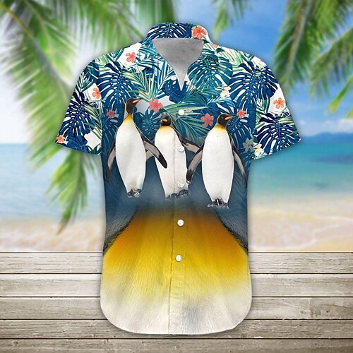 

Men's Shirt Summer Hawaiian Shirt Graphic Prints Penguin Turndown Blue Outdoor Casual Short Sleeves Button-Down Print Clothing Apparel Designer Casual Soft Breathable