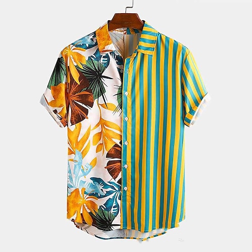 

Men's Shirt Summer Hawaiian Shirt Coconut Tree Striped Graphic Prints Turndown Yellow Red Street Casual Short Sleeves Button-Down Print Clothing Apparel Tropical Fashion Hawaiian Designer