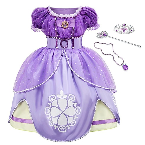 

Rapunzel Eventyr Prinsesse Sofia Blomsterpikekjole Temafest kostume Pige Film Cosplay Cosplay Halloween Tilbehørssæt Lilla Kjole Halloween Karneval Maskerade Bomuld