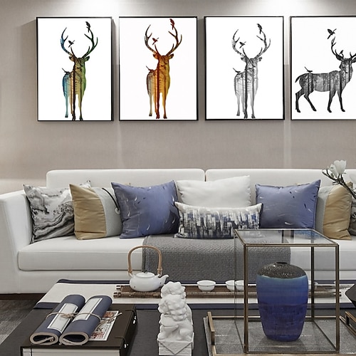 

4 Panels Animal Prints Deer Wall Art Modern Picture Home Decor Wall Hanging Gift With Inner Frame 12'' x 16'' (30x40cm