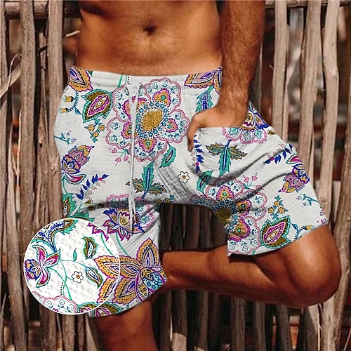 

Men's Shorts Summer Shorts Beach Shorts Seersucker Shorts Pocket Drawstring Elastic Waist Graphic Prints Flower / Floral Comfort Breathable Short Casual Daily Holiday Cotton Blend Sports Boho Pink