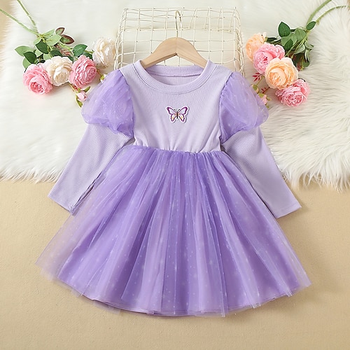 

Bambino Da ragazza Vestito Cartoni animati Abito in tulle Sopra il ginocchio Vestito Prestazioni Retato Girocollo Manica lunga stile sveglio Vestito 3-7 anni Primavera Viola