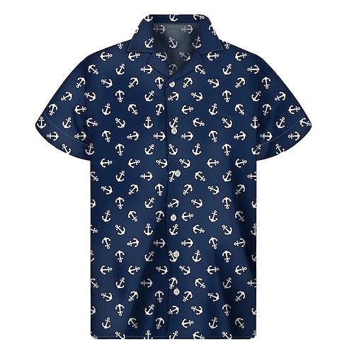 

Hombre Camisa camisa hawaiana Estampados Ancla Cuello Vuelto Azul Marino Casual Festivos Manga Corta Abotonar Estampado Ropa Tropical Moda Hawaiano Suave