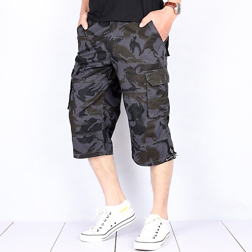 

Herren Cargo Shorts Kurze Hosen Shorts Kurze Hosen Caprihose Kurze Hose für Wanderer Bein Kordelzug Multi Pocket Tarnfarben Komfort tragbar Wadenlänge Casual Täglich Ausgehen 100% Baumwolle Sport