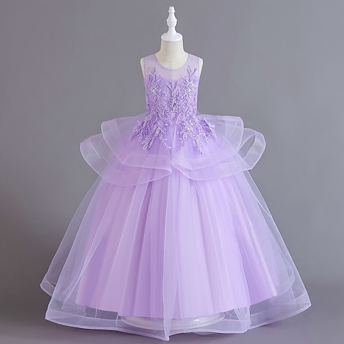 

Bambino Da ragazza Vestito da festa Tinta unica Abito in tulle Maxi Vestito Prestazioni Retato Girocollo Senza maniche Elegante Vestito 4-13 anni Primavera Bianco Rosa Viola