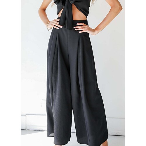 

Per donna Pantaloni Pantaloni Palazzo Nero Di tendenza Casual / quotidiano A zampa Lunghezza intera Comfort Liscio S M L XL