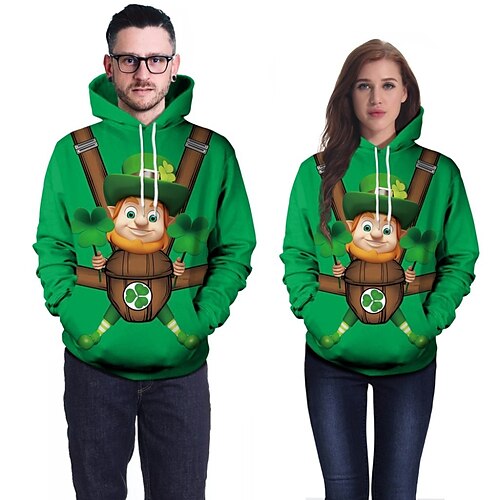 

St. Patrick's Day kløver irsk Hattetrøje Animé Lomme foran Graphic Hattetrøje Til Herre Dame Unisex Voksne 3D-utskrift 100% Polyester Fritid / hverdag