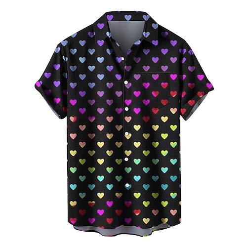 

Herren Hemd Hawaiihemd Sommerhemd Herz Grafik-Drucke Umlegekragen Schwarz Rosa Rote Fuchsie Regenbogen Outdoor Strasse Kurze Ärmel Button-Down Bedruckt Bekleidung Tropisch Modisch Hawaiianisch