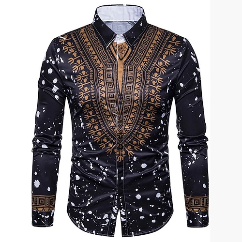 

Men's Shirt Graphic Prints Totem Turndown Navy Blue Outdoor Street Long Sleeve Button-Down Print Clothing Apparel Fashion Designer Casual Soft