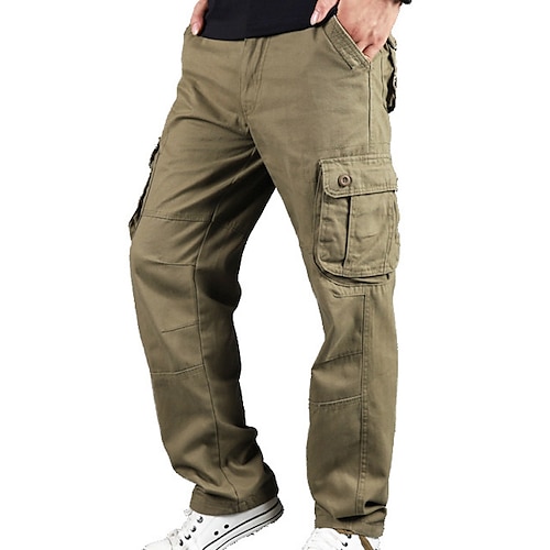 Men's Cargo Pants Cargo Trousers Trousers Leg Drawstring 6 Pocket Plain  Comfort Outdoor Daily Going out 100% Cotton Fashion Streetwear Grass Green  Black 2024 - $29.99