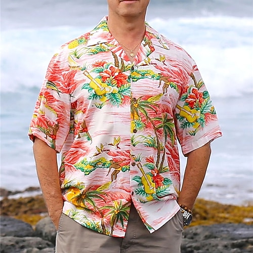 

Men's Shirt Summer Hawaiian Shirt Floral Coconut Tree Graphic Prints Turndown Pink Blue Dark Blue Casual Holiday Short Sleeve Button-Down Print Clothing Apparel Tropical Fashion Hawaiian Soft