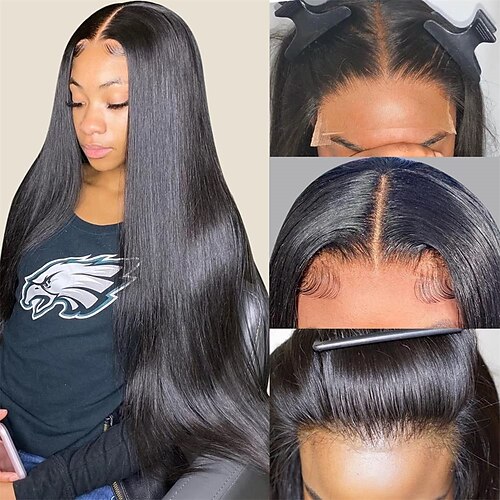 

glueless hd parrucche anteriori in pizzo capelli umani pre pizzicati nodi sbiancati con i capelli del bambino 180 densità 4x4 chiusura in pizzo dritto parrucche per capelli umani per donne nere colore
