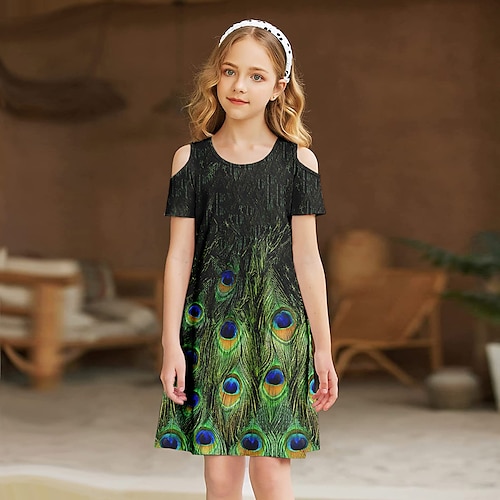 

vestido infantil para meninas unicórnio animal uma linha vestido férias diárias patchwork impressão rosa acima do joelho manga curta vestidos doces verão solto 3-12 anos