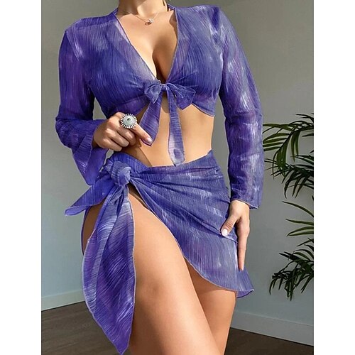 

Dame Badetøy Bikini Fire stykker Normal Badedrakt Blondér Helfarge Lilla Grønn Badedrakter Sport Strand Klær Høst