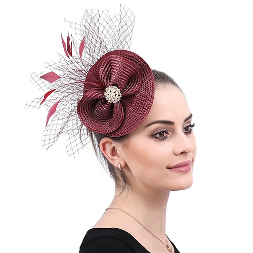 

Fascinateurs Imitation Lin Sinamay Mariage Derby kentucky Mode Avec Plume Casque Couvre-chef