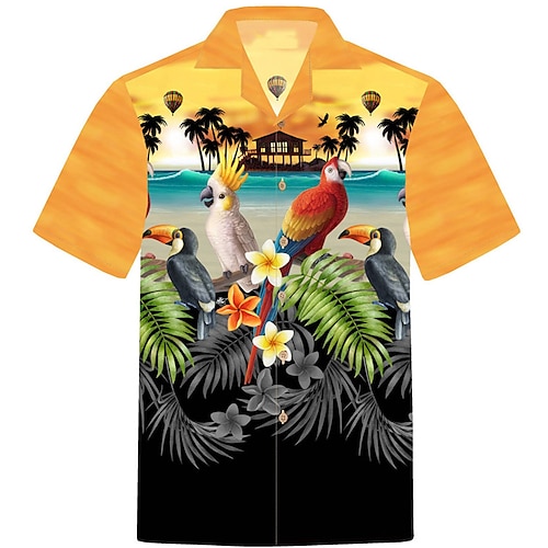 

Men's Shirt Summer Hawaiian Shirt Floral Graphic Prints Parrot Turndown Yellow Casual Holiday Short Sleeve Button-Down Print Clothing Apparel Tropical Fashion Streetwear Hawaiian