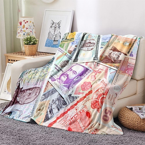 

Manta de franela con estampado digital billete de banco internacional dólar manta de sofá gruesa manta de regalo de empresa manta de siesta