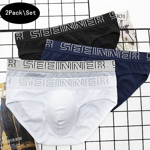 Per uomo 2 confezioni Slip 95% cotone Lavabile Comodo Alfabetico A vita bassa Nero Bianco