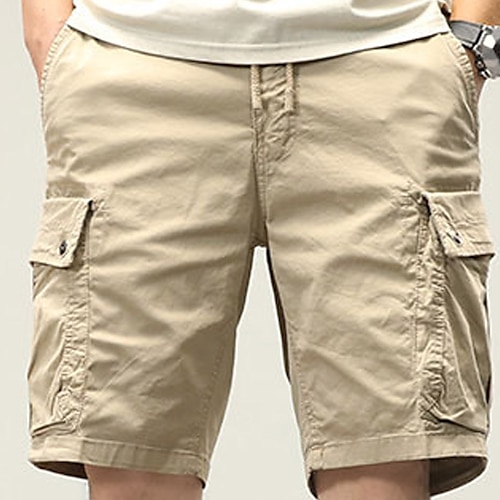 

Men's Cargo Shorts Shorts Drawstring Elastic Waist 6 Pocket Plain Comfort Outdoor Daily Going out 100% Cotton Fashion Streetwear Black Army Green