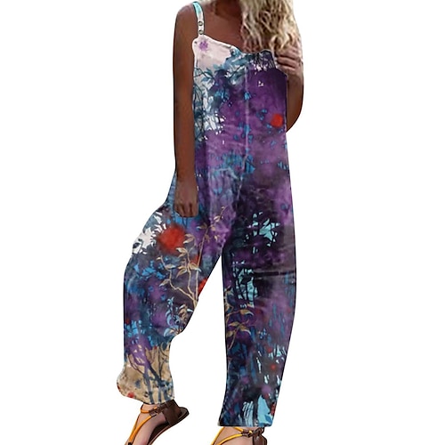 

Mulheres No geral Imprimir Floral Decote Quadrado Roupa de rua Diário Férias Ajuste Largo Sem Manga Vermelho Azul Real Azul S M L Verão