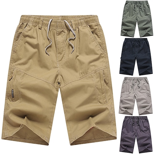 

Homme Short Cargo Short Cordon Taille elastique Multi poche Plein Confort Extérieur du quotidien Sortie 100% Coton Mode Vêtement de rue Noir Vert