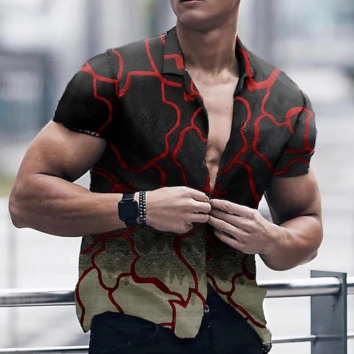 

Homme Chemise Grue Imprimés Photos Col rabattu Rouge Plein Air Casual Manches courtes Bouton bas Imprimer Vêtement Tenue Tropique Sportif Vêtement de rue Design