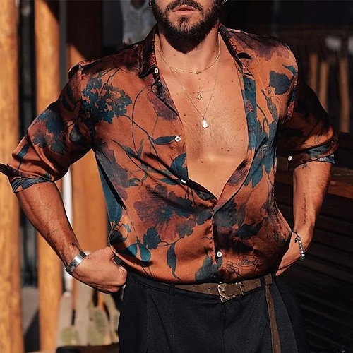 

Homme Chemise Imprimés Photos Feuilles Col rabattu Marron Extérieur Plein Air manche longue Bouton bas Imprimer Vêtement Tenue Sportif Mode Vêtement de rue Design