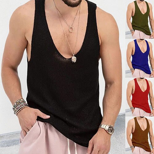 

Herre Bluse Sweater vest Kabel Strikke Strikket V-strop Dagligdagstøj Ferierejse Tøj Sommer Sort Rød M L XL