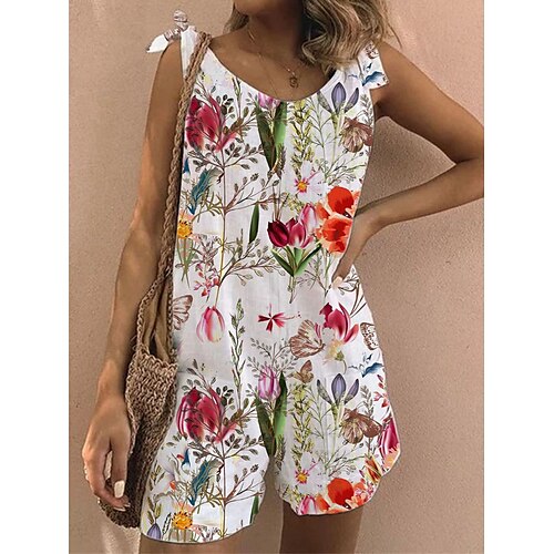 

Mujer Mono Estampado Floral Cuello Barco Casual Noche Fin de semana Holgado Con Correa Blanco S M L Primavera