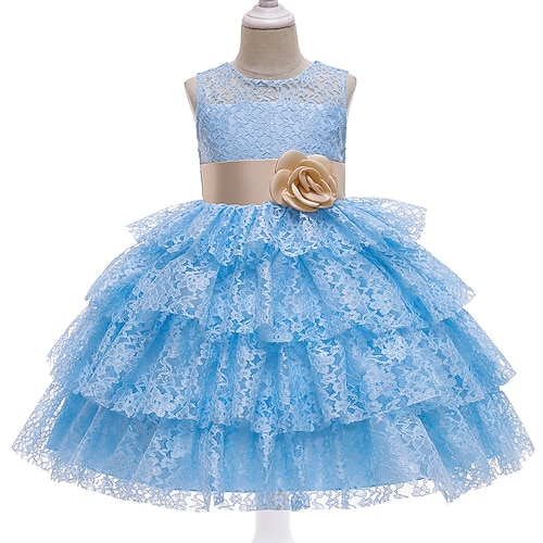 

Bambino Da ragazza Vestito da festa Tinta unica Abito linea A Al ginocchio Vestito Prestazioni Pizzo Girocollo Senza maniche Da principessa Vestito 3-10 anni Primavera Bianco Champagne Verde chiaro