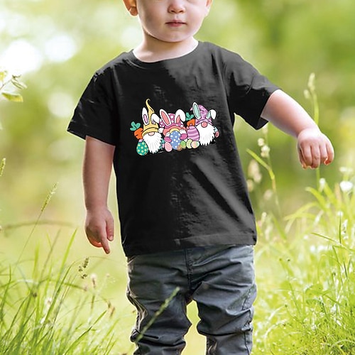 

Baby Drenge T-shirt T-shirt Tegneserie Kortærmet Børne Top udendørs Mode Daglig Forår Sommer Sort 3-7 år