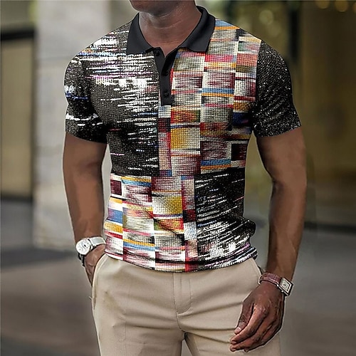 

Herre POLO Trøje Golftrøje Grafiske tryk Geometri Aftæpning Sort udendørs Gade Kort Ærme Knap ned Trykt mønster Tøj Sport Mode Gade Designer