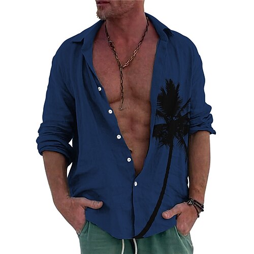 

Homme Chemise Chemise hawaïenne Cocotier Imprimés Photos Col rabattu Blanche Vin bleu marine Bleu Kaki Extérieur Plein Air manche longue Bouton bas Imprimer Vêtement Tenue Tropique Mode Vêtement de