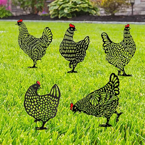 

Rooster Animal Stakes, Chicken Family Garden Silhouette Yard Art, Hollow Out Animal Shape Decor for Outdoor-for Lawns Backyard