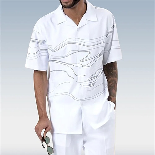 

Homme Chemise Imprimés Photos Linéaire Col rabattu Blanche Plein Air Casual Manche Courte Bouton bas Imprimer Vêtement Tenue Sportif Mode Vêtement de rue Design