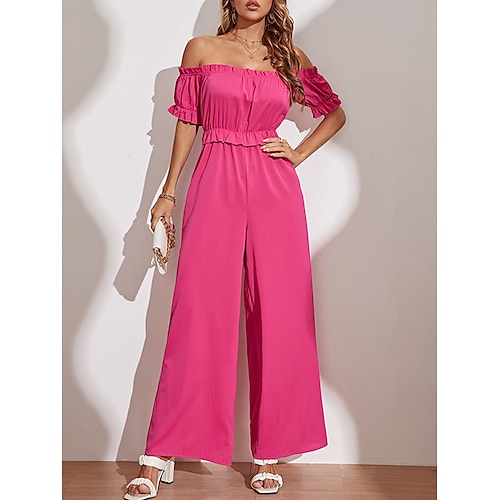 

Mujer Mono Espalda al Aire Alta cintura Color sólido Hombros Caídos Ropa de calle Diario Vacaciones Ajuste regular Manga Corta Fucsia XS S M Primavera