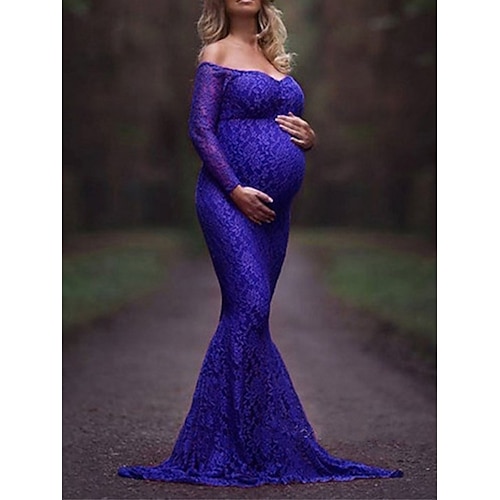 

Per donna Abito di maternità Vestito da festa Abito di pizzo Aderente Tinta unica Abito lungo Abito lungo Manica lunga Pizzo Schiena scoperta Senza spalline Di tendenza Feste Bianco Rosa Blu