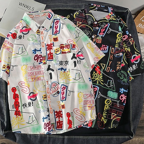 

Herren Hemd Hawaiihemd Sommerhemd Grafik-Drucke Graffiti chinesisches Schriftzeichen Umlegekragen Schwarz Weiß Gelb Grau Outdoor Strasse Kurze Ärmel Button-Down Bedruckt Bekleidung Tropisch Modisch