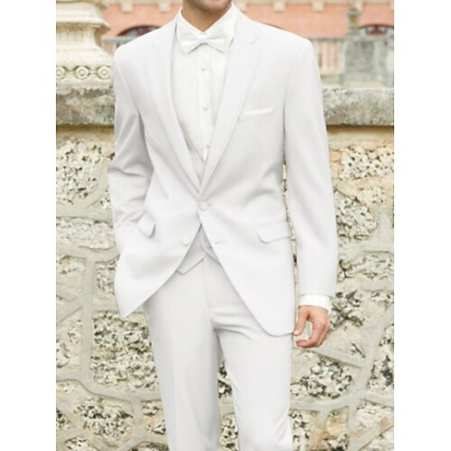 

White Men's Wedding Party / Evening Suits 2 Piece Solid Colored Tailored Fit Single Breasted Two-buttons 2023