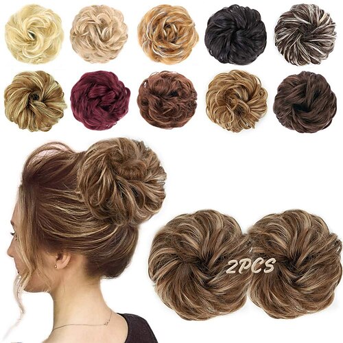 

2 stk rotete hårbolle-extensions krøllete bølgete rotete syntetisk chignon-hårstykke scrunchie scrunchy oppsatt hårstykke for kvinner 1