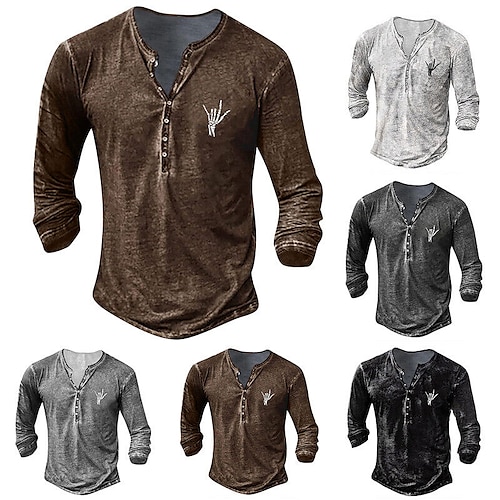 

Herre Henly-skjorte T-skjorter Grafisk Hodeskaller Henley Klær 3D-utskrift utendørs Avslappet Langermet Knapp ned Trykt mønster Mote Designer Bekvem