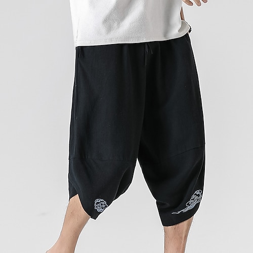 

Herre Shorts Lin Shorts Sommershorts Strandshorts Capri-bukser Lomme Snorer Elastisk midje Grafisk Skyer Komfort Pustende Kort utendørs Daglig Gateklær Lin / bomullsblanding Etnisk stil Fritid Svart