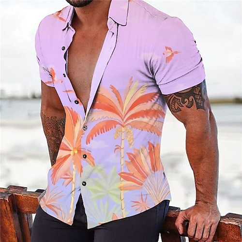 

Homme Chemise Chemise hawaïenne Cocotier Imprimés Photos Col rabattu Bleu Violet Gris du quotidien Vacances Manches courtes Bouton bas Imprimer Vêtement Tenue Tropique Mode Vêtement de rue Hawaïen