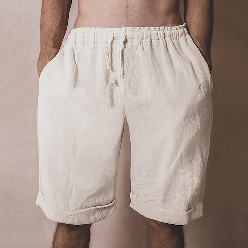 

Hombre Pantalón corto Pantalones cortos de lino Pantalones cortos de verano Pantalones cortos de playa Correa Cintura elástica Plano Comodidad Transpirable Longitud de la rodilla Exterior Diario Ropa