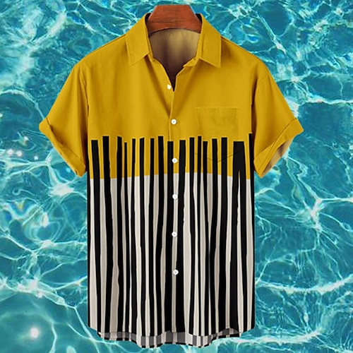 

Homens Camisa Social Camisa havaiana Estampas Abstratas Geometria Aberto para a Lateral Amarelo Ao ar livre Rua Manga Curta Botão para baixo Imprimir Roupa Tropical Moda Havaiana Designer