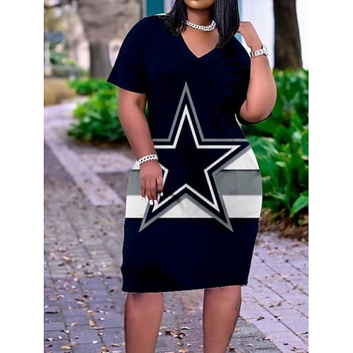 

Dame Plusstørrelser Hverdagskjole Geometrisk Bogstaver Midikjole Kortærmet Trykt mønster V-hals Mode udendørs Sort Hvid Forår Sommer L XL XXL 3XL 4XL