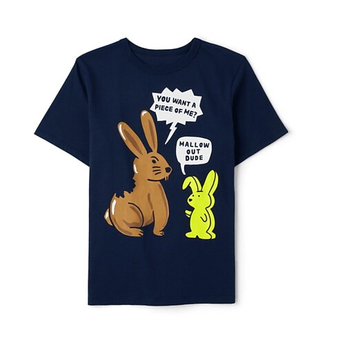 

Bambino Da ragazzo maglietta Tee Alfabetico Coniglietto Manica corta Girocollo Top bambini Informale Di tendenza Giornaliero Estate Blu 2-12 anni