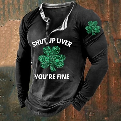 

Men's Henley Shirt Tee Graphic Clover Henley Clothing Apparel 3D Print Daily St.Patrick's Day Long Sleeve Button-Down Print Fashion Designer Comfortable