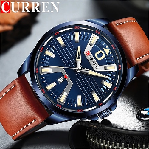 

CURREN Hommes Montres à quartz Montre Militaire Sportif Affaires Montre Bracelet Lumineux Calendrier Rendez-vous IMPERMÉABLE Bracelet en cuir Suivre