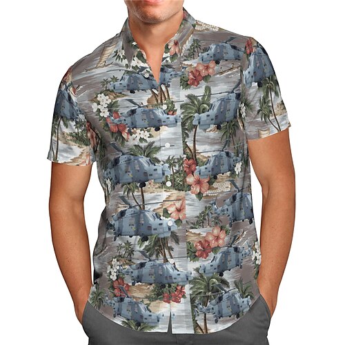 

Homens Camisa Social Camisa havaiana Floral Estampas Abstratas Avião Aberto para a Lateral Cinzento Rua Casual Manga Curta Botão para baixo Imprimir Roupa Tropical Moda Havaiana Designer